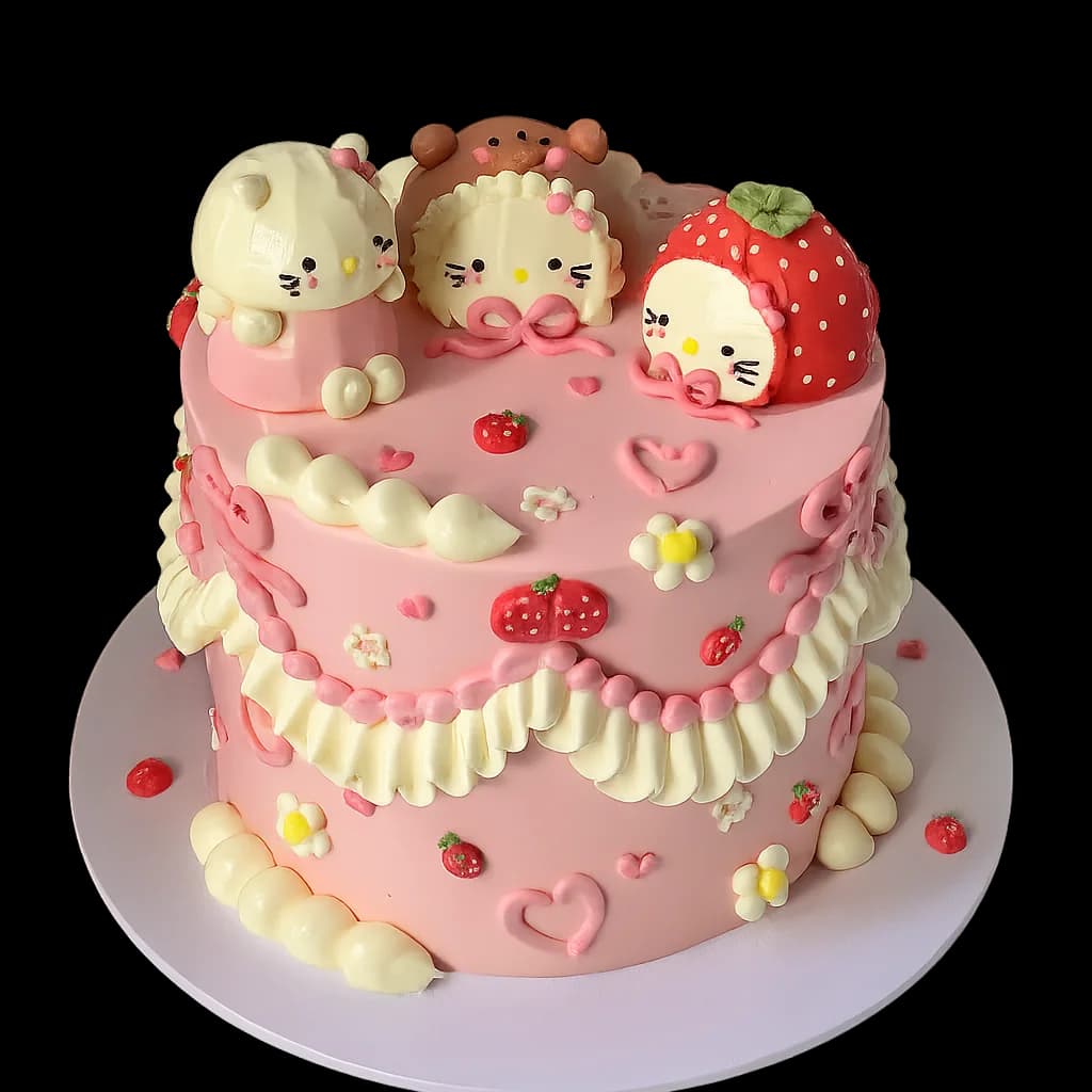 Bespoke celebration cake decorated with piped bows and cherries